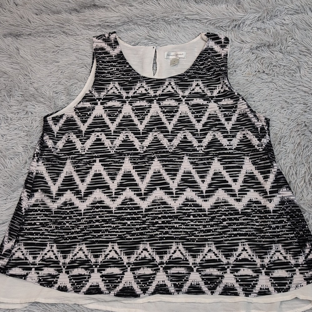 Christopher & Banks Shirt Womens XL Black White Tank Top Casual Comfort Blouse